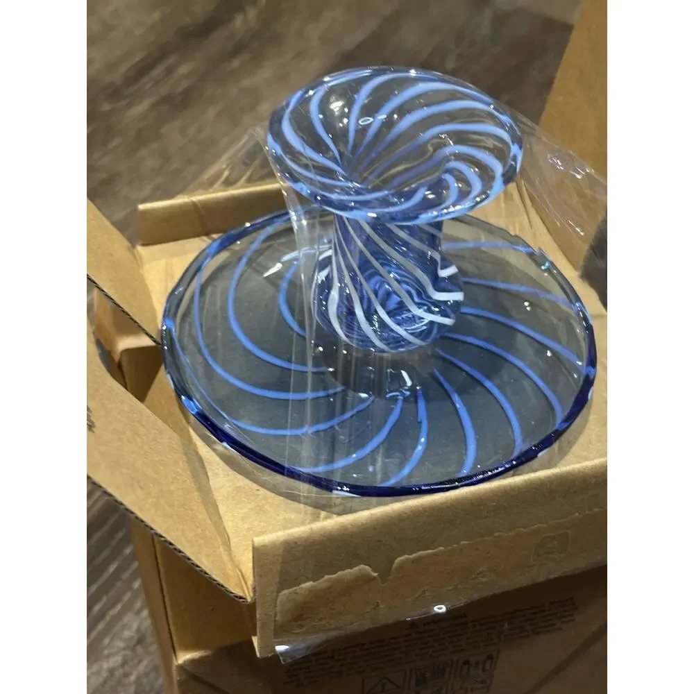 HAY Glass Candle Holder Blue Swirl Modern Danish Design Candlestick Open Box